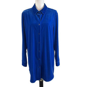 Soft Surroundings Blouse size Large Royal Blue Velveteen Stretch Comfy Casual